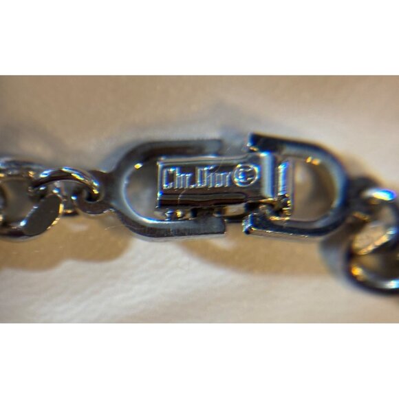 Christian Dior Silver-Tone Chain Bracelet With Crystal Embellished Bar & Secure - Picture 2 of 11